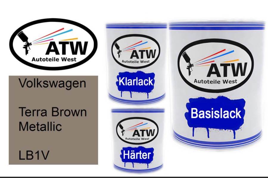 Volkswagen, Terra Brown Metallic, LB1V: 1L Lackdose + 1L Klarlack + 500ml Härter - Set, von ATW Autoteile West.